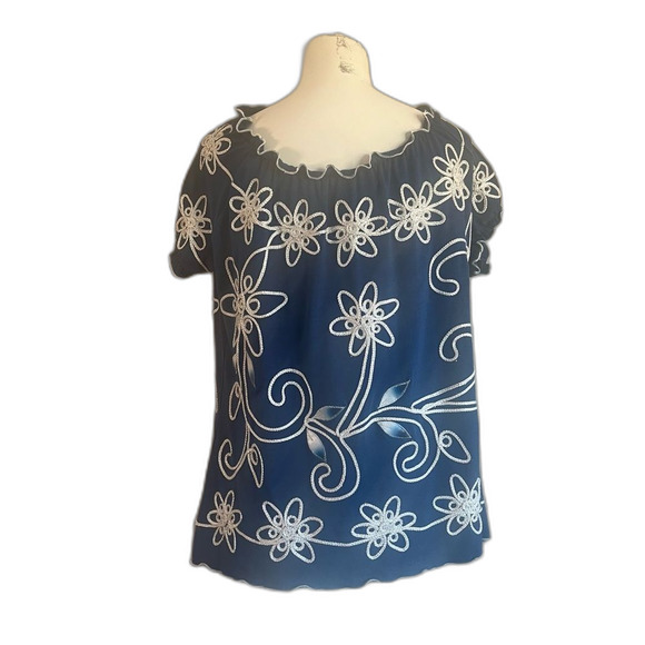 Vintage Lauren Michelle Petite Blue White Floral Blouse PL Large - Picture 4 of 8